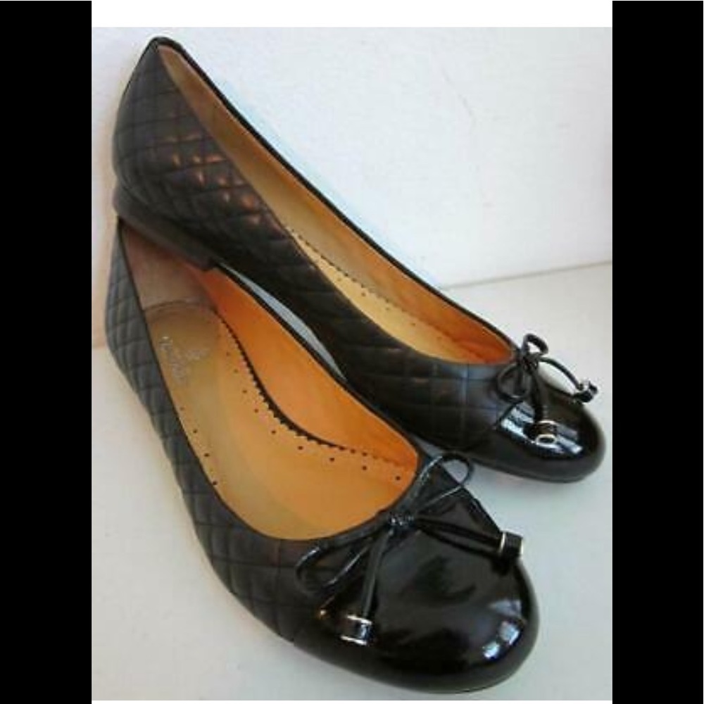 BrooksBrothers Black Leather Quilted Cap Toe With Tassled Bow Ballet Flats Size9